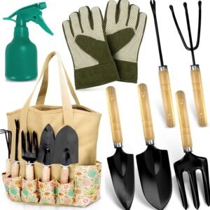 Professional 8-Piece Stainless Steel Gardening Tool Set with Storage Tote Bag & Gloves